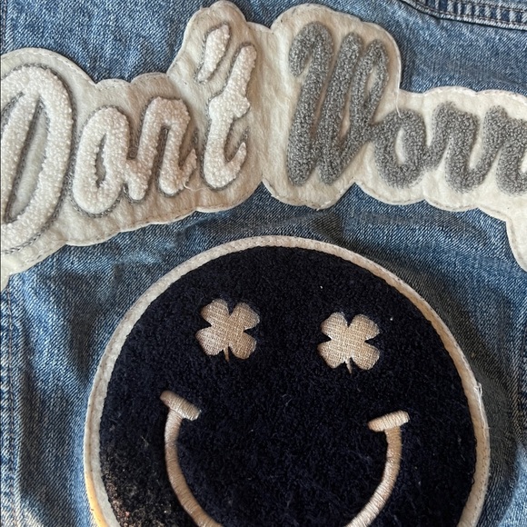 Lucky Brand Don’t Worry Be Lucky Denim Trucker Jacket Retro Medium - Picture 6 of 9